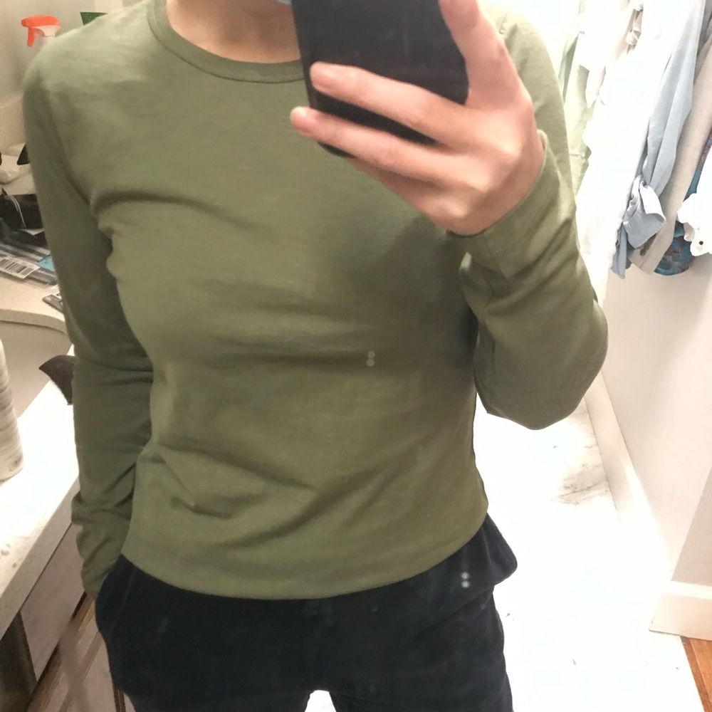 Jcrew organic slub cotton Classic Crewneck Long Sleeve Top - Olive Green - Picture 4 of 4